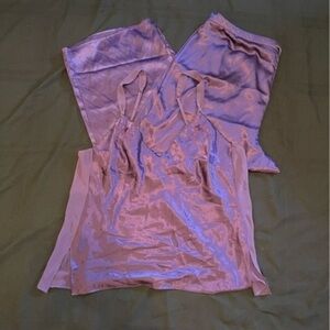Cabernet pajama set with long, wide leg pants & camisole top with beading.